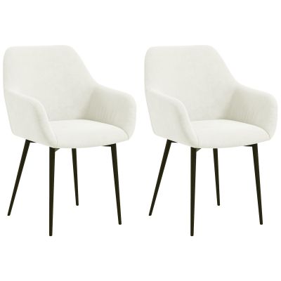 Set 2 Scaune de Dining Tapitate in Stil Nordic cu Brate si Picioare din Otel, 54x57x80 cm, Alb Crem