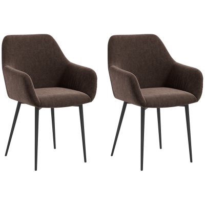 Set 2 Scaune de Dining Tapitate in Stil Nordic cu Brate si Picioare din Otel, 54x57x80 cm, Maro