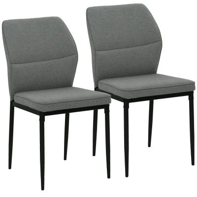 Set 2 Scaune de Luat Masa Tapitate in Catifea cu Spatar Ergonomic Fara Brate, Gri