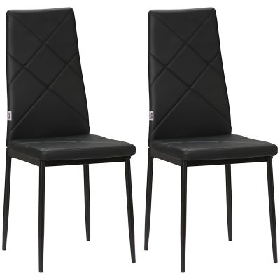 Set 2 Scaune de Sufragerie Tapitate cu Spatar inalt, Talpi Antiderapante si Picioare din Otel, 41x50x97 cm, Negru
