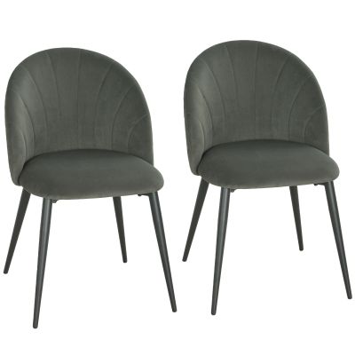 Set 2 Scaune de Sufragerie Tapitate cu Spatar Tip Scoica din Catifea, 52x55x79 cm, Gri