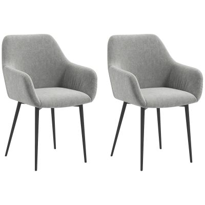 Set 2 Scaune Dining Gri inchis - Tapitate cu Brate  Cadru Solid