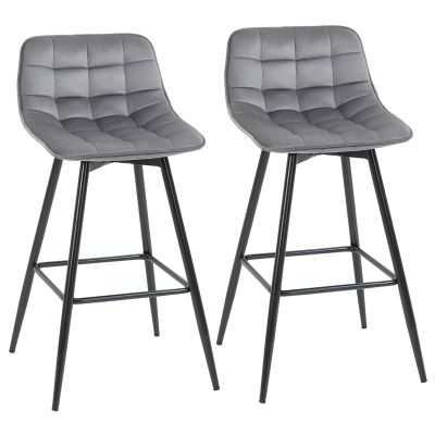 Set 2 Scaune inalte in Stil Nordic cu Spatar si Suport pentru Picioare, 45x47x88 cm, Gri