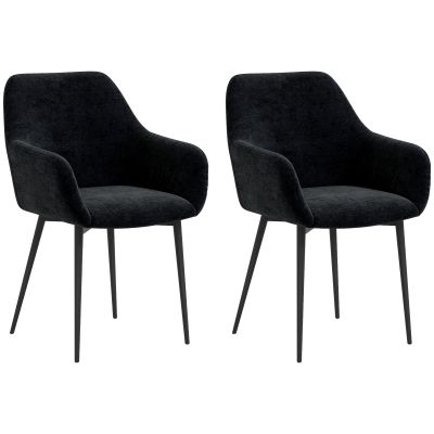 Set 2 Scaune Tapitate in Stil Nordic cu Brate si Picioare din Otel pentru Sufragerie, 54x57x80 cm, Negru
