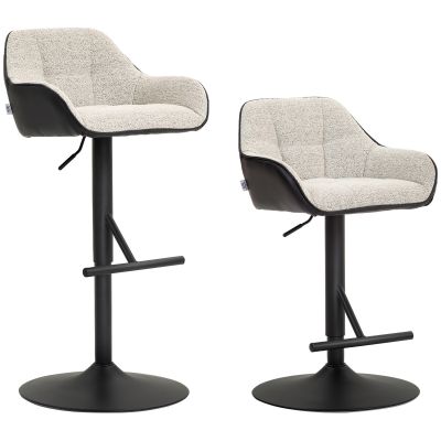 Set 2 Scaune Tapitate Reglabile pe inaltime cu Spatar si Brate, 52,5x53x86,5-108 cm, Negru si Gri Deschis