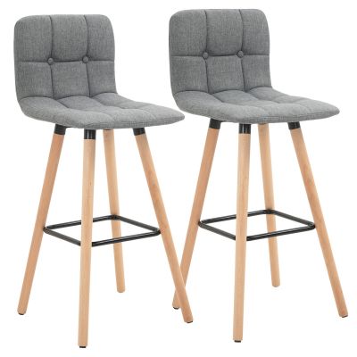 Set 2 Taburete de Bar Capitonate Suport pentru Picioare si Spatar Tesatura si Lemn