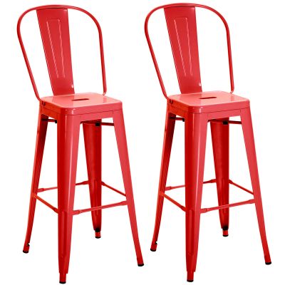 Set 2 Taburete de Bucatarie cu Spatar Detasabil si Reazem pentru Picioare, 44x49x116 cm, Rosu