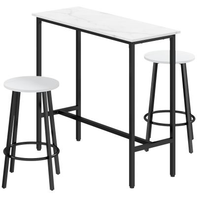Set 3 Piese cu Masa Dreptunghiulara si 2 Scaune de Bar din PAL, MDF si Otel, Alb-Negru