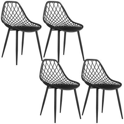 Set 4 Scaune Moderne cu Spatar Perforat Plastic si Metal Negru