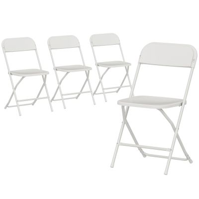 Set 4 Scaune Pliabile cu Orificii de Drenaj din Plastic si Metal, 45x49x79,5 cm, Alb
