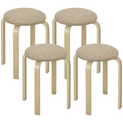 Set 4 Taburete Stivuibile si Captusite cu tesatura si Picioare din Lemn, Kaki