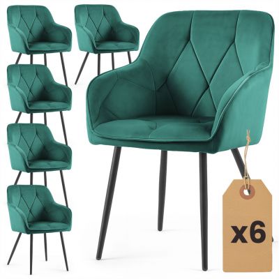 Set 6 scaune tapitate, Diamant, velur matlasat, 55x58x83 cm, verde smarald