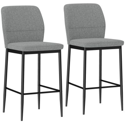 Set de 2 Scaune de Bar cu Spatar, 41x52x97 cm, Gri