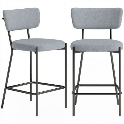Set de 2 Scaune de Bar cu Spatar si Tapitate, Scaune inalte din material textil cu suport pentru picioare integrat si structura din metal usor de