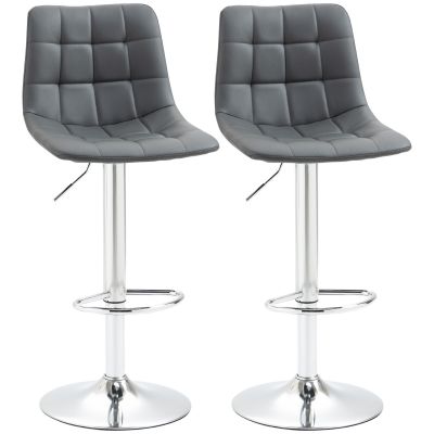 Set de 2 scaune de bar din piele cu spatar, scaune pivotante pentru bucatarie si sufragerie cu suport pentru picioare, 42x45x89-110cm, gri
