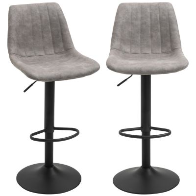 Set de 2 scaune de bar in stil industrial cu spatar din microfibra, suport pentru picioare si inaltime reglabila gri