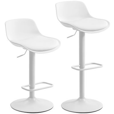 Set de 2 Scaune de Bar Rotative cu Spatar si inaltime Reglabila Alb