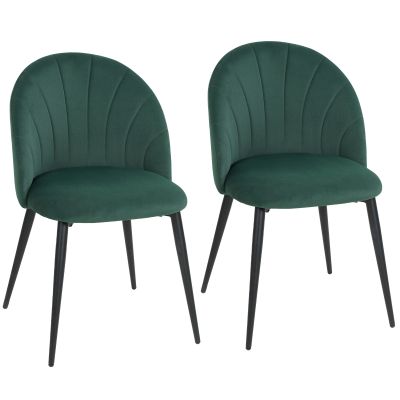 Set de 2 Scaune de Dining din Catifea, Scaune de Bucatarie cu Spatar Curbat in Forma de Scoica, Picioare din Otel, Stil Nordic, Scaun Tapitat pentru