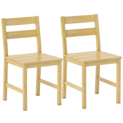 Set de 2 Scaune de Masa din Bambus, Scaune de Bucatarie cu Spatar Curbat, sezut cu Lamele, Scaun pentru Bucatarie, Dormitor, Living, Culoare Naturala