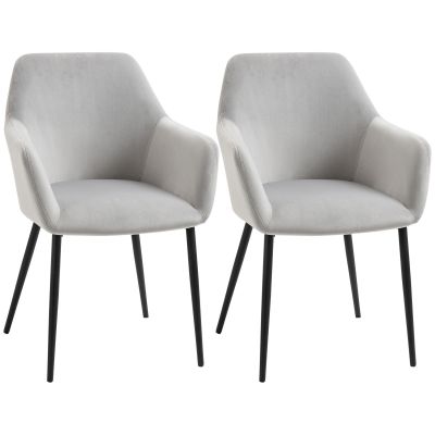 Set de 2 scaune de sufragerie, decorative din material textil din catifea, gri deschis