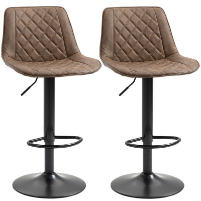 Set de 2 Scaune inalte de Bar cu inaltime Reglabila, Rotative cu Baza din Otel, 46,5x51x86-106 cm, Maro inchis