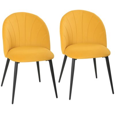 Set de 2 Scaune pentru Sufragerie din Catifea, Scaune pentru Bucatarie cu Spatar Curbat in Forma de Scoica, Picioare din Otel, Stil Nordic, Scaune