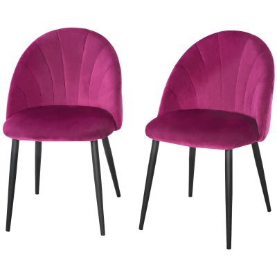Set de 2 Scaune tapitate de sufragerie fara cotiere, spatar curbat fucsia