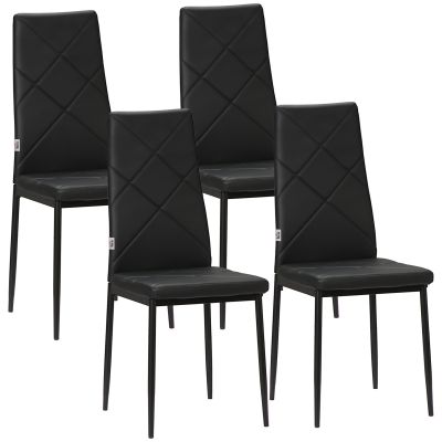 Set de 4 scaune de sufragerie cu spatar inalt, moderne din piele artificiala si otel, 41x50x97cm, negru