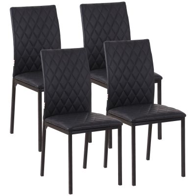 Set de 4 scaune pentru dining din piele sintetica cu cusaturi romboidale si picioare din metal, negru