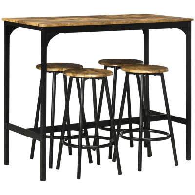 Set de masa si scaune de bar 5 piese, Masa industriala cu economie de spatiu si 4 scaune rotunde de bar cu cadru metalic pentru bar, sufragerie, Maro