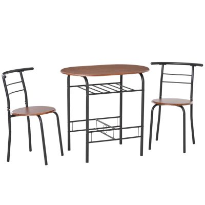 Set de Pranz 3 Piese Masa cu 2 Scaune Maro Lemn si Negru