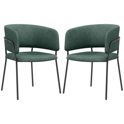 Set de Scaune, Scaune de Bucatarie Tapitate Moderne din Catifea cu Spate, Cotiera si Picioare Metalice, 57x53x73 cm, Verde