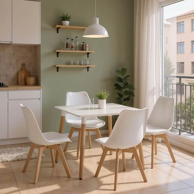 Set Masă cu Scaune Gaston, Lemn, Alb, 80x80x76 cm