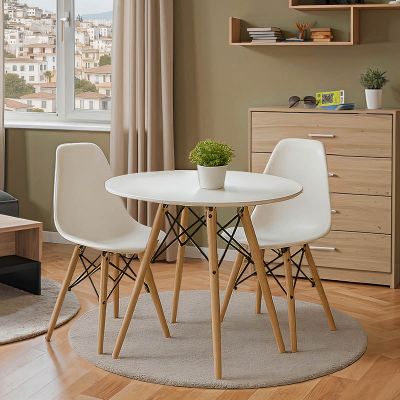 Set masă cu scaune Julita, alb, lemn, masă 80x73 cm, set 3 piese