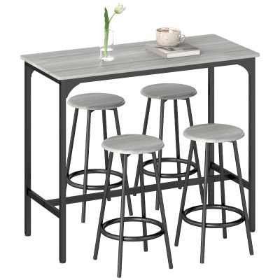 Set Masa de Bar si 4 Scaune cu Suport pentru Picioare, 110x50x89.5 cm, Gri