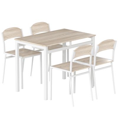 Set Masa de Pranz din 5 Piese cu 1 Masa Dreptunghiulara si 4 Scaune, 100x63x76,5 cm, Gri si Alb
