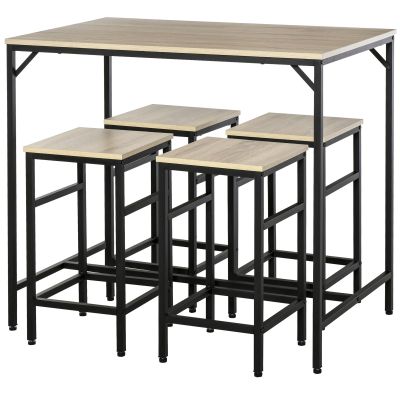 Set Masa inaltata + 4 Scaune Stil Industrial - Metal  Lemn, Ideal pentru Living Bucatarie