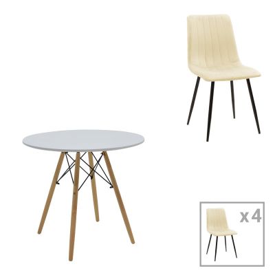 Set masa si scaune 3 piese Julita-Noor, Natural, 80x80x73 cm