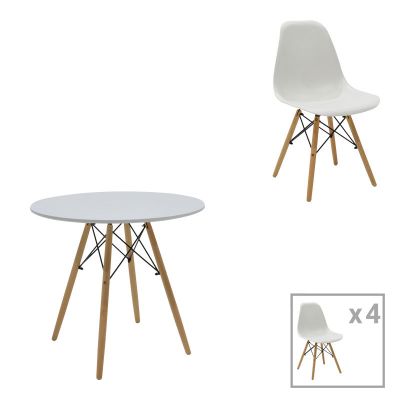 Set masa si scaune 5 piese Julita, Alb, 80x80x73 cm