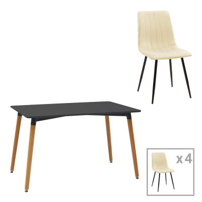 Set masa si scaune 5 piese Natali-Noor, Bej, 120x80x76 cm