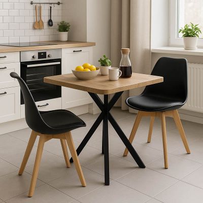 Set Mobilier de Dining cu Scaune Gaston, Negru, cu Masă Prestone, Lemn, 70x70x75 cm