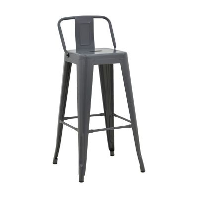 Taburet de bar cu spatar de inaltime medie Utopia din metala, antracit, 42x42x86 cm