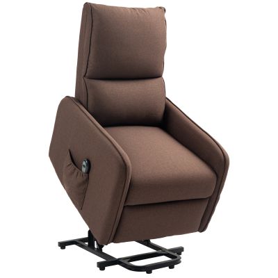 Fotoliu cu Ridicare Asistata Electric Reclinabil cu Telecomanda si Buzunar in Material Textil, Maro inchis