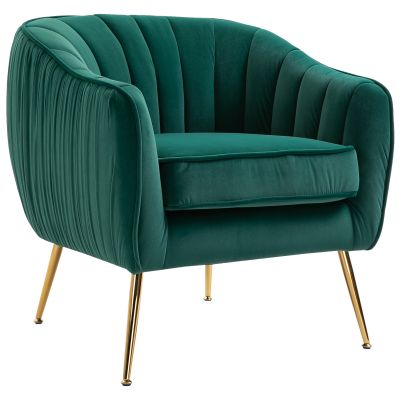Fotoliu din catifea verde cu picioare metalice aurii, Scaun modern pentru living si dormitor