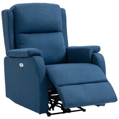Fotoliu Electric Reclinabil cu Suport pentru Picioare, Material Textil cu Efect de In, 79x90x106 cm, Albastru