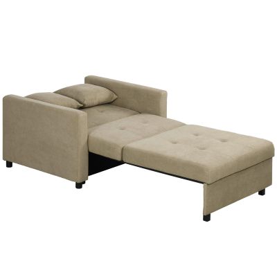 Fotoliu Pat Individual cu 2 Perne si Spatiu de Depozitare, Canapea Extensibila, 100x98x88 cm, Maro Deschis