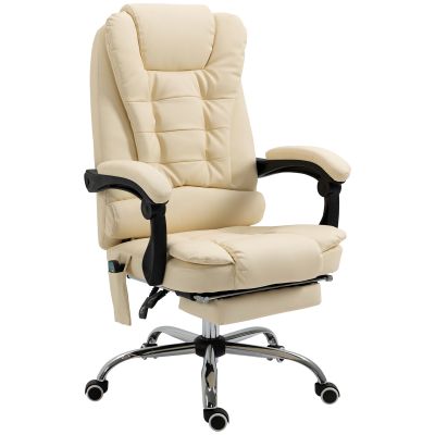 Fotoliu pentru Masaj Pivotant si Ergonomic cu Inaltime Reglabila cu 6 Puncte de Vibratie, 65x160x104 cm, Crem