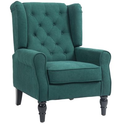 Fotoliu pentru salon in stil francez cu sezut capitonat si perne, din poliester, 74x86x102 cm, verde inchis