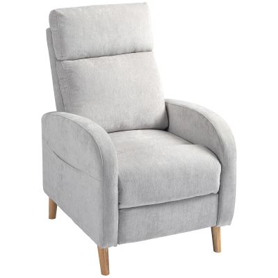 Fotoliu Reclinabil 150  cu suport pentru picioare, din Material Textil cu Efect de In, 68x90x106 cm, Gri Deschis