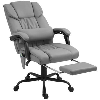 Fotoliu Reglabil pe inaltime cu Tetiera si Suport pentru Picioare din Piele Artificiala, 66x75x112-122 cm, Gri